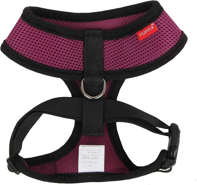 Puppia Soft Dog Harness No Choke Over-The-Head Triple Layered Breathable Mesh Adjustable Chest Belt and Quick-Release Buckle, Purple, Medium