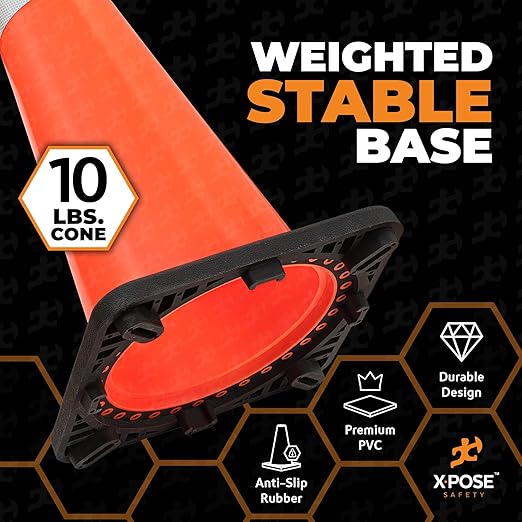 Xpose Safety 36 Inch Orange Traffic Cones with 6" & 4" Collars, 24-Pack - Multipurpose PVC Plastic Safety Cone for Parking, Soccer, Caution, Kids and Construction - DOT Approved