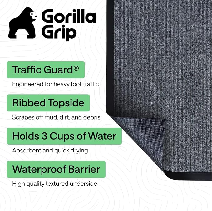GORILLA GRIP Waterproof Traffic Guard Door Mat, 2 Pack Heavy Duty Entryway Mats