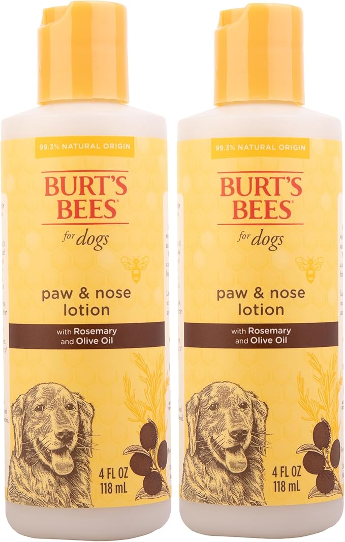 Burt's Bees for Pets Dog Paw and Nose Lotion with Rosemary and Olive Oil, Moisturizing Paw Balm for Dry Cracked Pads and Dog Nose Butter Moisturizer, Paw Lotion for Dogs Skin Care, 4 Fl Oz - 2 Pack