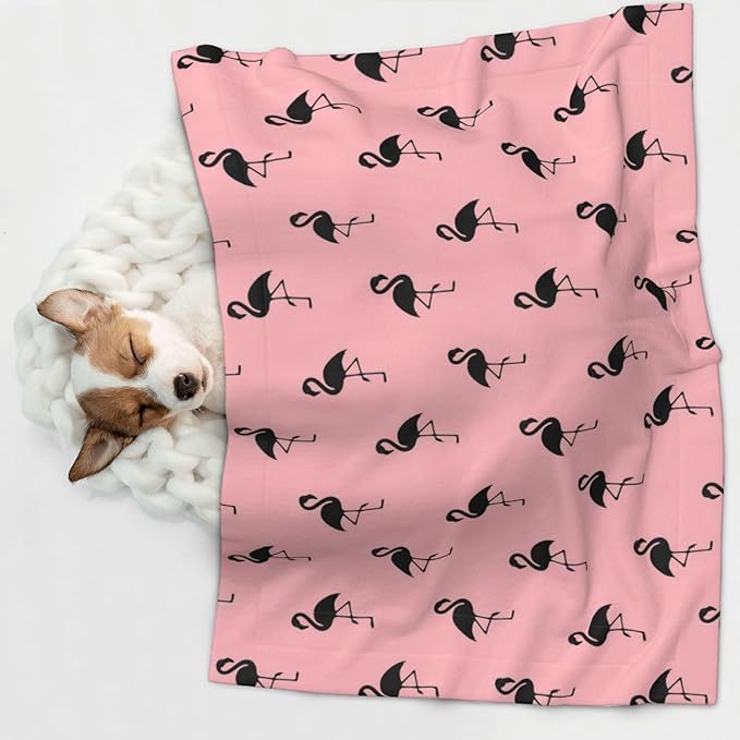 Reversible Dog Blanket for Beds Couches, Pink Flamingo, Double Sided Cat Blanket with Textured Dot Feel and Smooth Feel for Seasonal Comfort All Year
