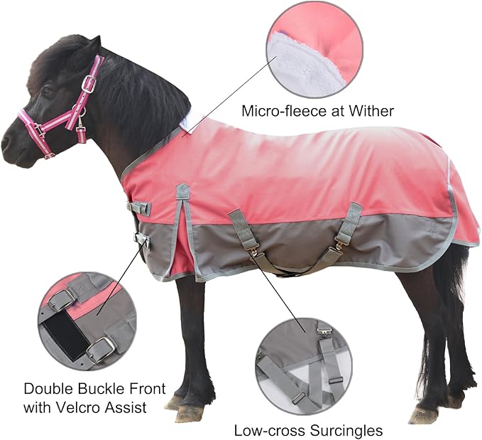 Mini Horse/Pony/Foal/Miniature Size 36"-51" Lightweight Waterproof & Breathable 1200 Denier Turnout Blanket with No Filling Pink 48"
