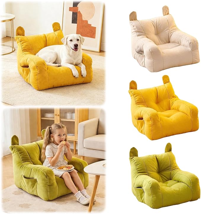 Cute Ear Pet Sofa Bed, Pet Bed Mat, Linen Pet Bed for Small & Medium Dogs and Cats, Soft Washable Pet Furniture Beds Supplies for Dog Kitty (Green)