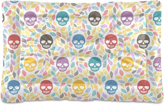 Pet Bed Skull Colorful Cartoon Dog Bed Mat Absorbing Non Slip Pad Pet Sleeping Mat for Small, Medium, and Large Dogs Puppy Cat 36 in x 24 in