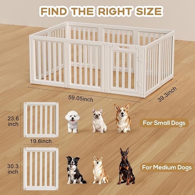 Dog Playpen, Clear Dog Pen, Acrylic Dog Pen, Easy to Install and Remove Dog Play Pen, Puppy Playpen Suitable for Dogs, Cats,Dog Playpen Indoor (White, 23.6 inch Height, 10 Panels)