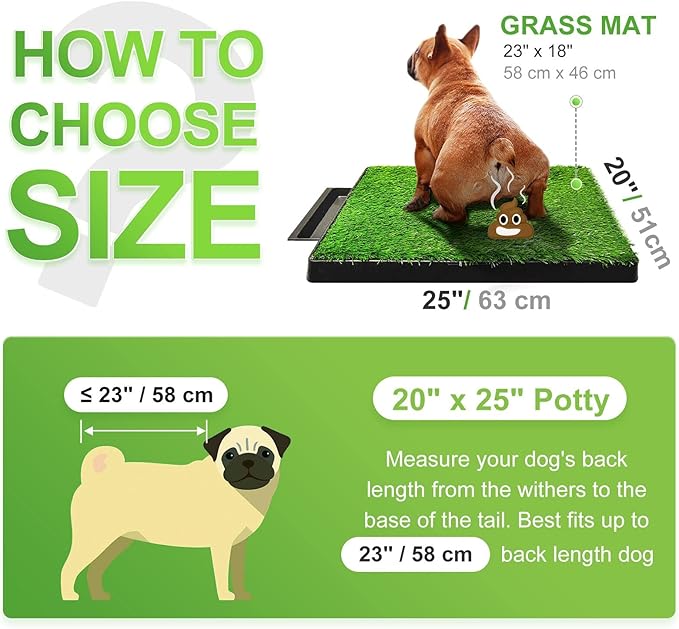 Hompet Dog Toilet Indoor Puppy Training Pad, Dog Potty Pet Training Grass Mat, Removable Waste Tray for Easier Clean Up, Artificial Turf, 25"×20"