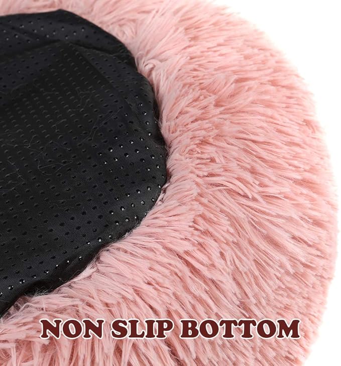 otoez Kitten Puppy Bed Extra Small XS Round Dog Cat Beds Anti Anxiety Plush Pet Calming Donut Bed with Non-Slip Waterproof Bottom, Washable (15.7", Pink)