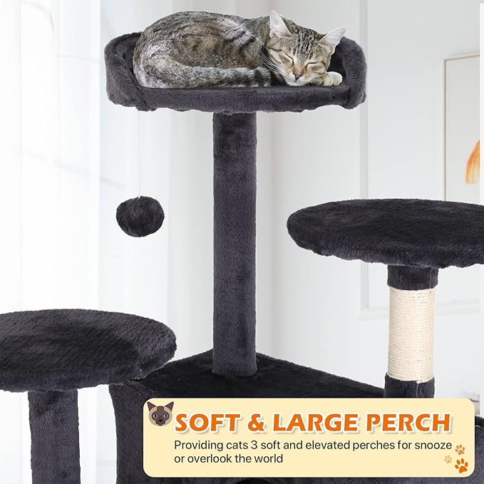 70 Inch Light Gray Cat Tree, Tall Cat Tower with 2 Condos, 3 Scratching Posts, Multi-Level Platforms - Sturdy Climbing Structure Tall Cat Tower for Indoor Cats