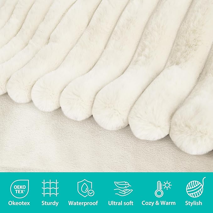 Chicute Waterproof Dog Blanket for Bed, Luxury Plush Washable Large Dogs Blankets for Furniture Protection, Super Soft Calming Pet Blanket (Beige, 60"x80")