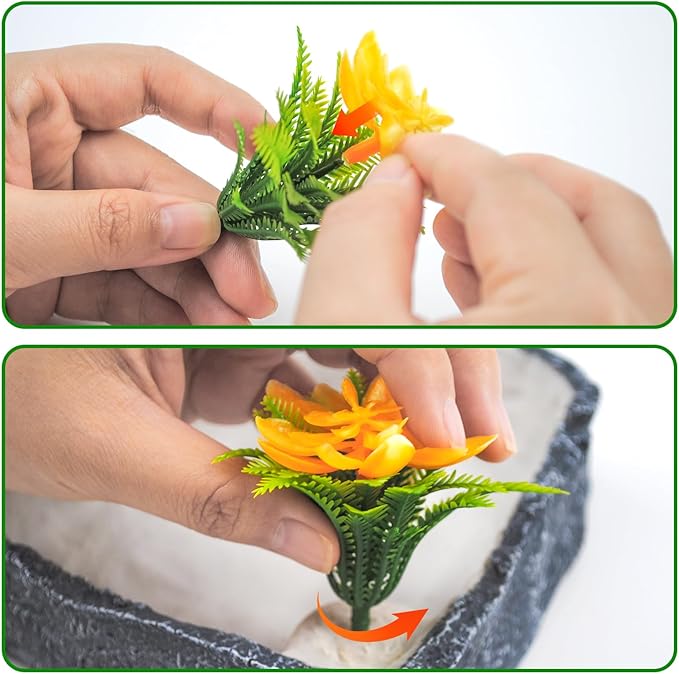 Reptile Corner Food Bowl Water Dish,Snake Feed Dish with Artificial Plant Reptile Water Bowl Terrariums for Bearded Dragon Tortoise Chameleon Hermit Crabs Turtle Leopard Gecko Frog