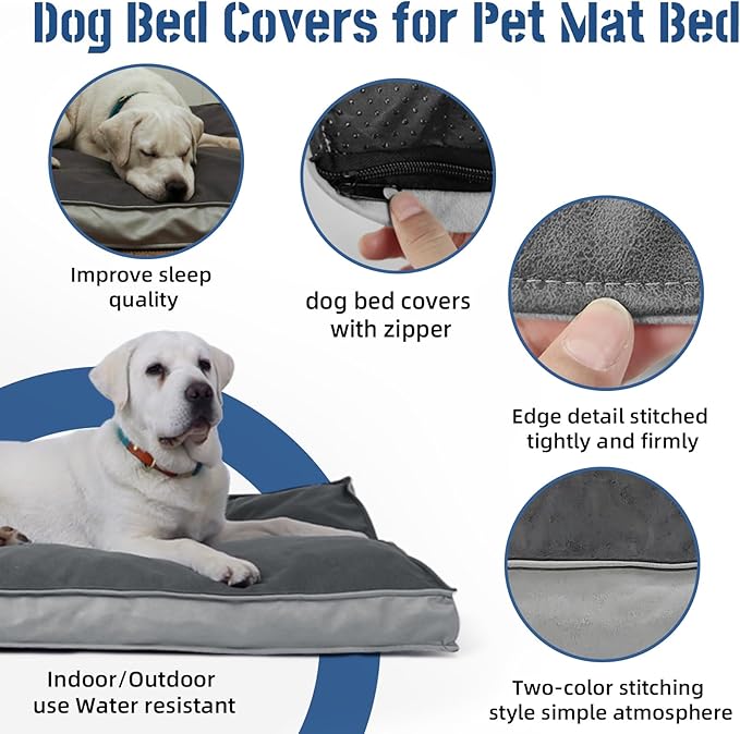 Dog Bed Cover, Comfortable and Quiet Dog Bed Covers for Pet Mat Bed,Washable Removable Cover，Faux Leather Pet Nest, 35" L x 22" W x 3" H ，Cover Only