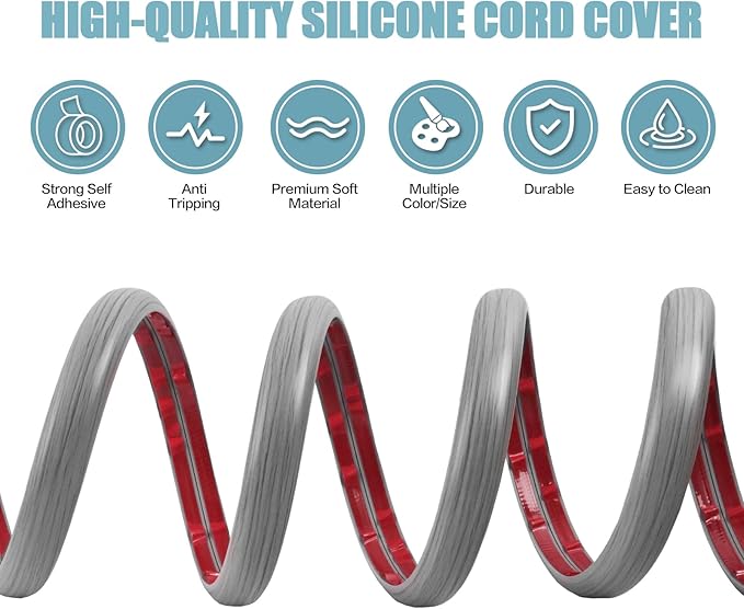 Floor Cord Cover Self Adhesive Cord Hider,3.3FT Cable Management, Extension Strip Protector for Wires, Prevent Cable Trips for Offices, Gyms, Exhibitions Cavity:0.51"(W) x 0.3"(H) Gray Wood