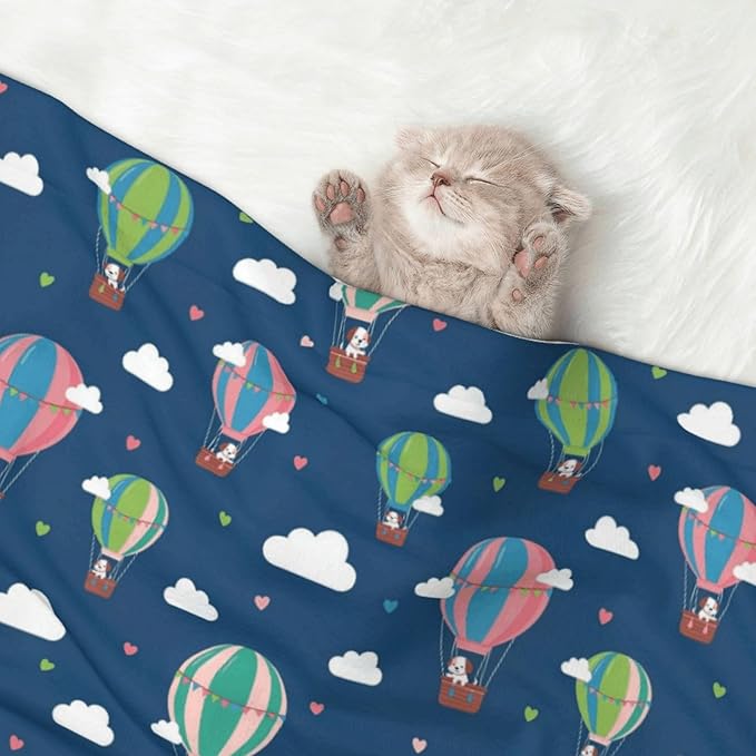 Reversible Plush Dot Pet Blanket for Dogs and Cats, Dachshund Hot Air Balloon Dogs, Ultra Soft Two Sided Design with Warm Fuzzy Side and Smooth Side for Comfort