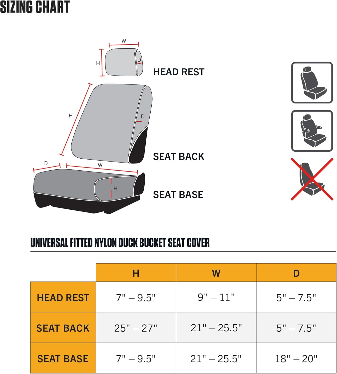 Carhartt Universal Nylon Duck Canvas Fitted Bucket Seat Cover, Durable Seat Protection with Rain Defender, Single, Black and Carhartt Brown