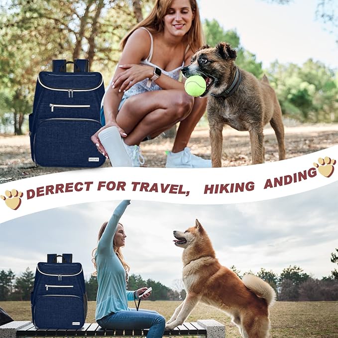 BAGLHER丨Dog Travel Bag Backpack, Airline Approved Pet Supplies Backpack, Dog Travel Bag with 2 Silicone Collapsible Bowls and 2 Food Baskets Dark Blue