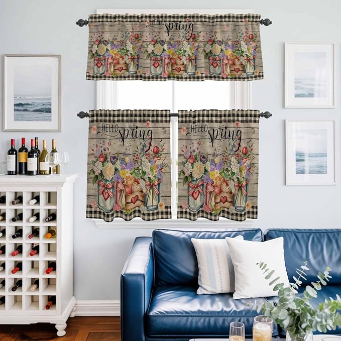 Spring Flowers Kitchen Curtains Set 3 Piece