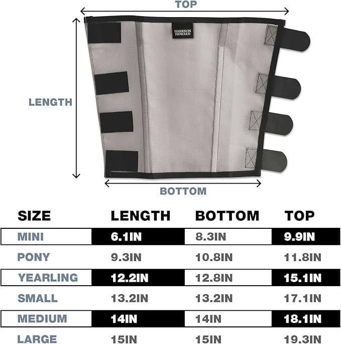 Harrison Howard Loose Fitting Fly Boots UV-Protective Extra Tough Mesh Ventilated Four Fasteners Stay-on Design Protect Horse Legs & Stomp-Reducing Set of 4 Original Grey Yearling