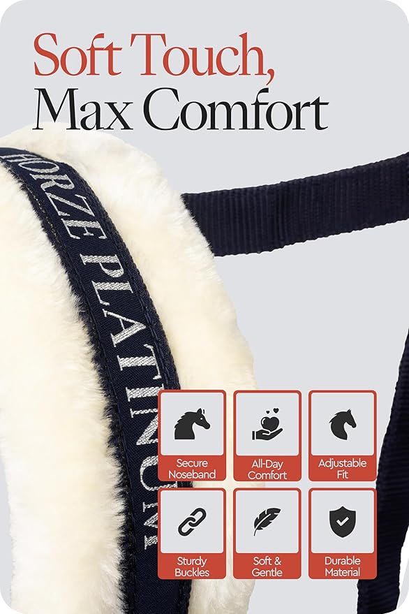 HORZE Howard Soft Fleece Padded Adjustable Polyester Horse Halter - Peacoat Dark Blue - Warmblood