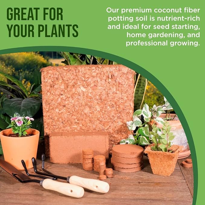 Coco Coir for Plants 4-Pack – 2.6 Cu. Ft. Compressed Coconut Coir Bricks, 10 lb. Organic, Low EC, pH Balanced Coco Peat for Indoor & Outdoor Gardening, Potting Soil, Indoor Plant Soil