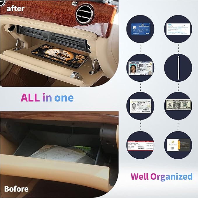 Car Registration and Insurance Holder,Leather Insurance License and Registration Card Holder for Car Glove Box, Auto Truck Document Holder Organizer for Men Women-Honey Moon Art