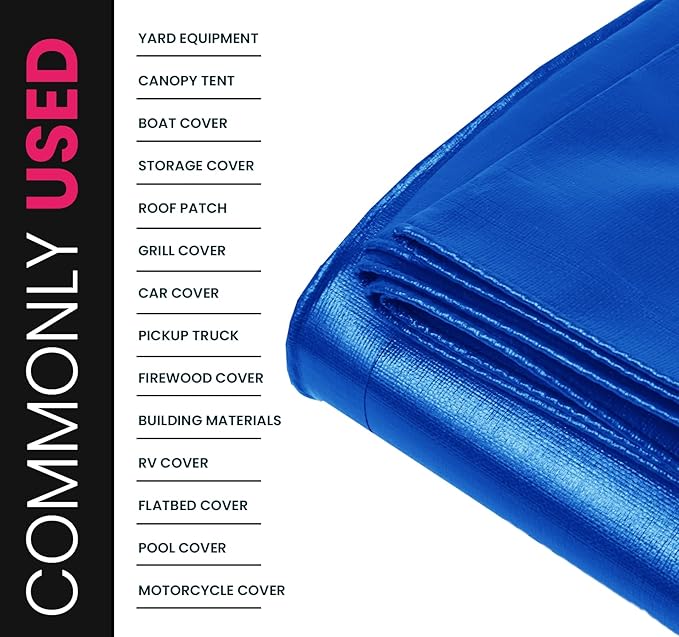 PROTARP Extreme Heavy Duty 22 Mil Tarp Cover, Waterproof, UV Resistant, Rip and Tear Proof, Poly Tarpaulin with Reinforced Edges for Roof, Camping, Patio, Pool, Boat. (Blue 12′ X 25′)