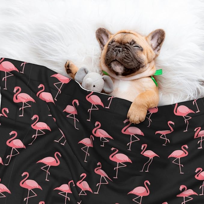 Double Sided Pet Mat for Dog Bed Topper Cat Blanket Furniture Protector, Pink Flamingo, Reversible Plush with Tactile Dot Pattern for Style Change