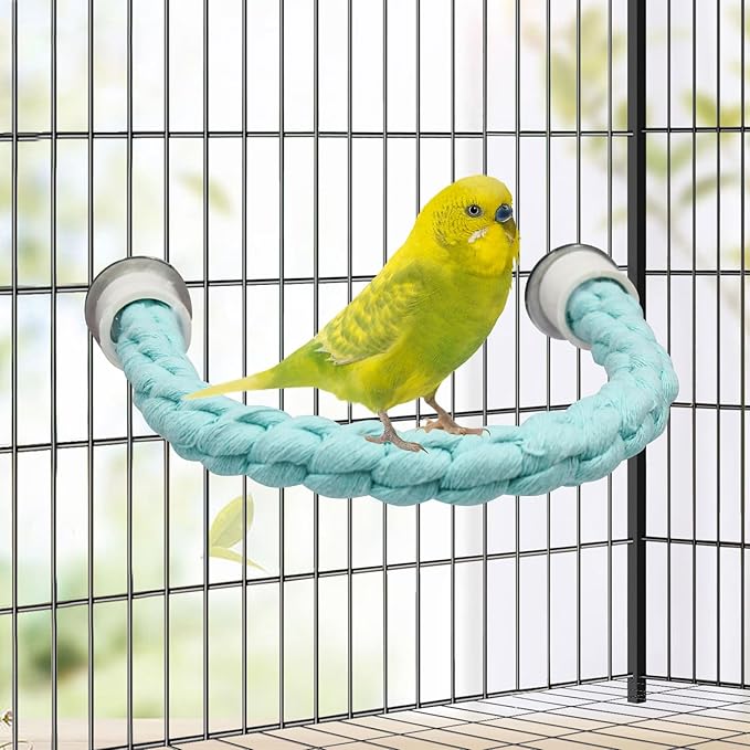 U Shape Bird Parrot Perch Stand Toy, Cotton Bendable Parakeet Standing Climbing Rope Toy, Cage Accessory for Small Birds Parakeet Budgies Cockatiels Lovebirds (15"/38 cm)