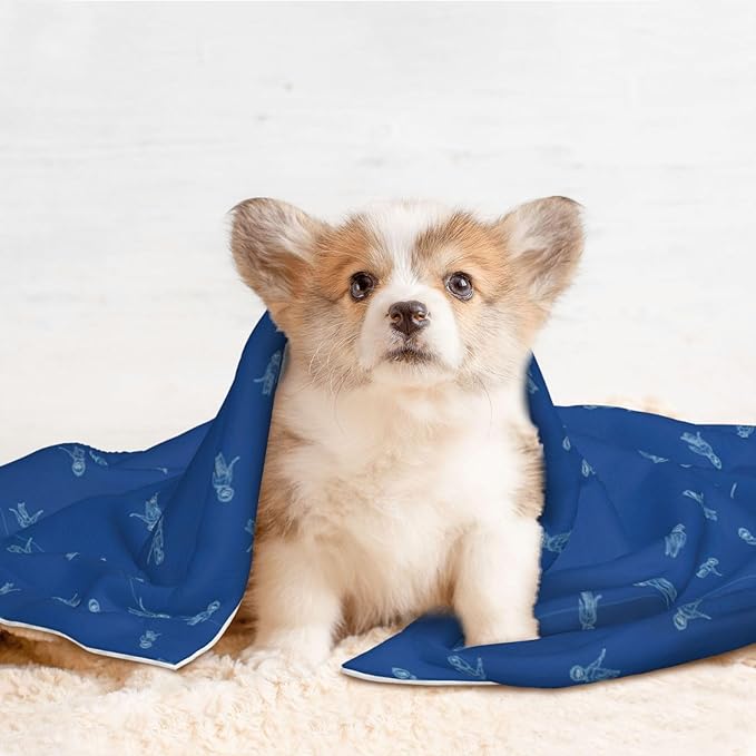 Two Sided Plush Pet Blanket for Warmth Comfort, Blue Background, Reversible Throw with Cozy Nubby Side for Chilly Nights Napping Spots Around House