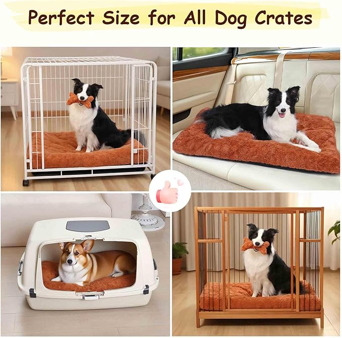 Washable Dog Bed for Small to Large Dogs, Calming Anti Anxiety Medium Dog Bed, Deluxe Plush Faux Fur Crate Beds, Comfy Fluffy Kennel Pad Pet Sleeping Mat with Non-Slip Bottom, 30"x20", Brown