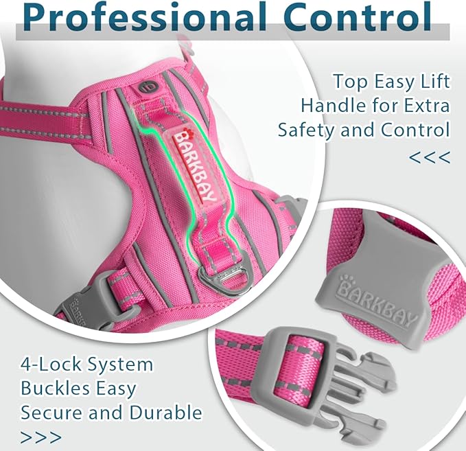 BARKBAY Dog Harness No Pull Oxford with ID Tag Pocket - Heavy Duty, Reflective, Easy Control for Large Dogs(Pink Oxford,XS)