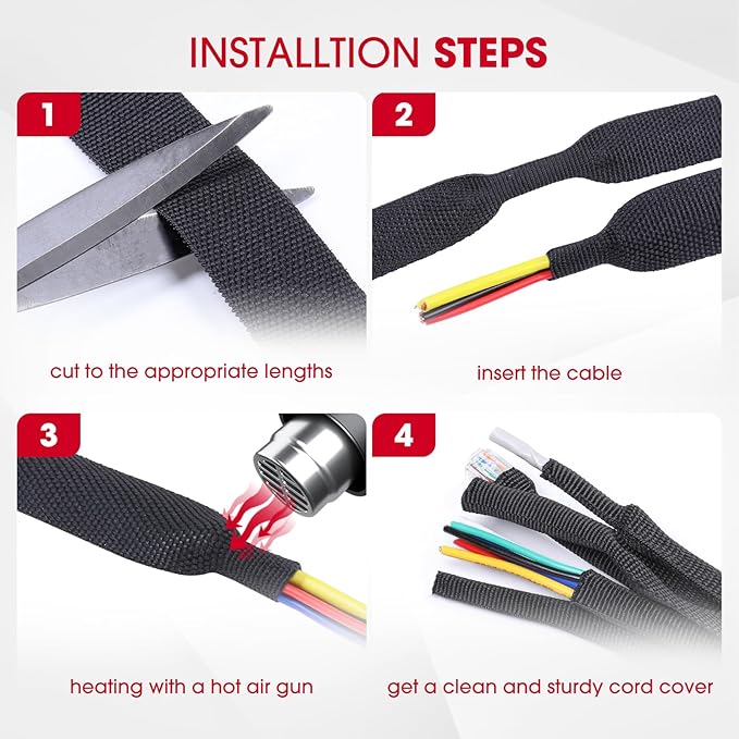 2 in 1 Heat Shrink Braided Sleeving Fabric Tubing-Ideal fit Irregular Shape Hose/Cable/Wire (1/2"(12mm), 80FT)