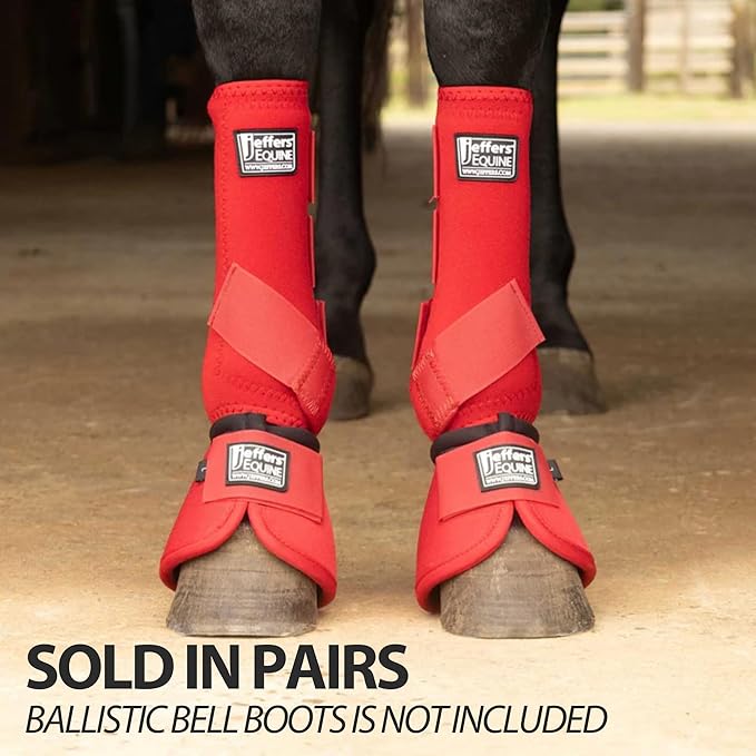 Jeffers Equine Protective Horse Boots 1 Pair, Red - Safe Neoprene Leg Guards & Comfortable Fit, Durable Strap Closures, Front & Hind Support, Equestrian Accessories for Travel & Riding - Large