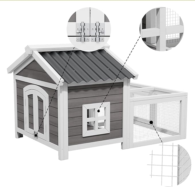 Wooden Chicken Coop Indoor and Outdoor,Hen House Poultry Pet Hutch with 2 Zone,Waterproof roof,Windows and Ventilation Door for Small Animals Habitat