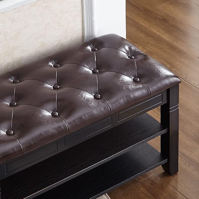 Shoe Storage Bench with Cushion, Entry Bench with Storage Solid Wood Shoe Bench