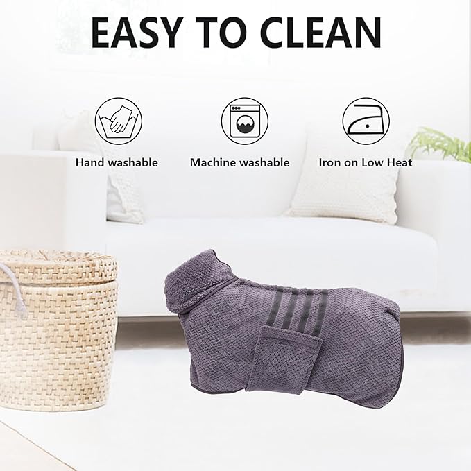 Geyecete Pineapple Grid Fast Drying Super Absorbent Dog Cat Bath Robe Towel - Gray-L