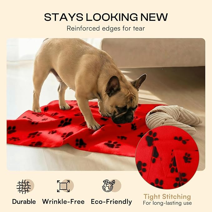 LINENLUX Cute Dog Blanket for Small Medium Dogs 6-Pack Soft Stretchy Fleece Blankets for Pet Cat Puppy Warm Wrinkle-Resistant Throw for Couch Bed Outdoor Red 40x31 inch (Pack of 6)
