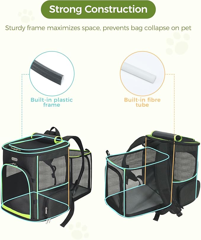 BAGLHER Expandable Cat Carrier Backpacks, Retractable Pet Carrier Backpack for Small Dogs & Cats with Breathable Mesh, Travel Bag Up to 18 Lbs for Hiking Camping Outdoor - Black