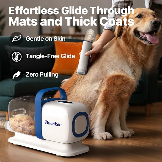 Dog Grooming Kit with Vacuum, 15000Pa Pet Hair Clipper and Shedding Brush, 50dB Low Noise, 2L Capacity, White