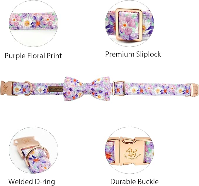 Elegant little tail Dog Collar, Rose Print Pet Collar Summer Dog Collar Durable Metal Buckle Dog Collars Cotton Pet Adjustable Dog Collars for Large Dogs