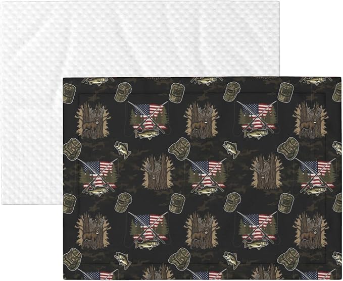 Double Sided Plush Pet Blanket with Cozy Dot Texture, Hunting Deer Bass Fishing Lure Camo Camouflage American Flag Black, Reversible for Dogs Cats on Couches Beds