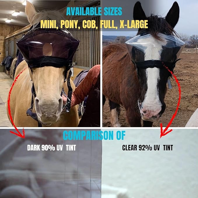 Recovery Vizor (Size Mini/Foal - Clear UV Tint) Medical and Preventative Horse Eye (Goggle) Protection Mask for Uveitis/Injury/Scratch or Corneal Ulcer, Infection, Blindness, Photosensitivity