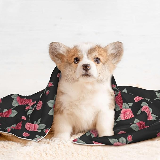 Pet Blanket for Couches and Beds, Rose Seamless Pattern Pink, Reversible Double Sided Plush Design with Soft Bumpy Texture and Smooth Surface, Furniture Protector