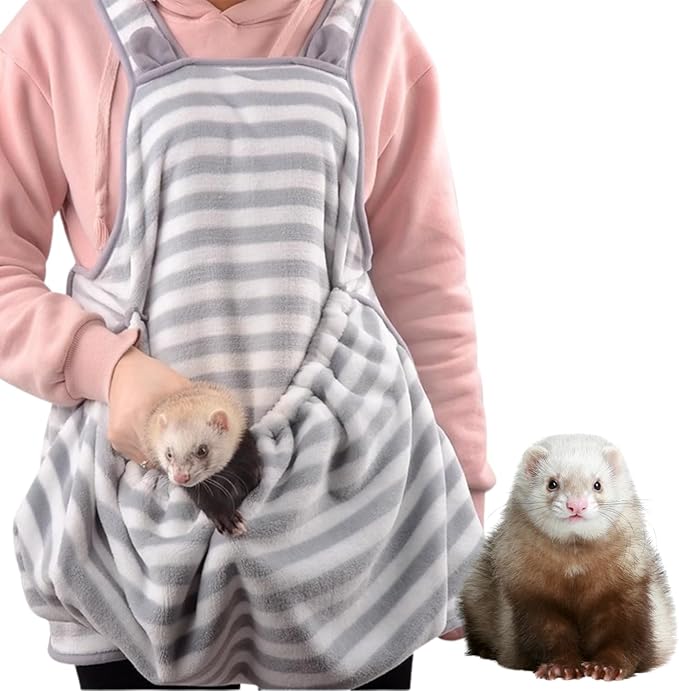 Ferret Sling Carrier Fleece Bag Soft Breathable Hands Free Shoulder Front Chest Apron Bonding Pouch Accompany Carrier for Rat Bird Hamster Rabbit Guinea Pig Rabbit (S)
