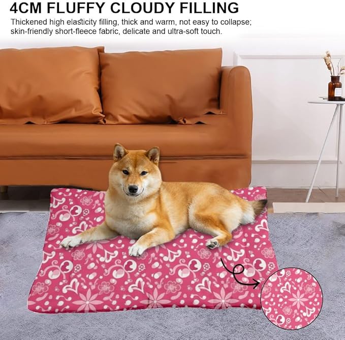 Cozy Dog Pads with Anti-Slip Bottom, Pink Floral Kennel Pet Pad Dog Beds& Furniture Ultra Soft Cat Bed Mat for Indoor& Outdoor Sofa Cars, Machine Washable 36 X 24 Inch