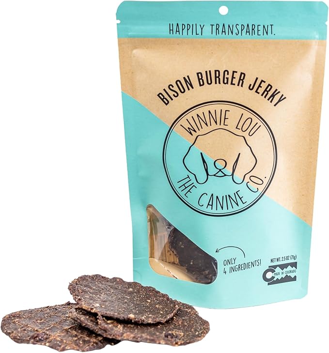 Winnie Lou Bison Burger Jerky Dog Treats – Limited Ingredient, Human Grade, Training Treats for Small, Medium & Large Dogs, USA Made, High Protein, Chews, Hypoallergenic, Sensative Stomach (1 Pack)