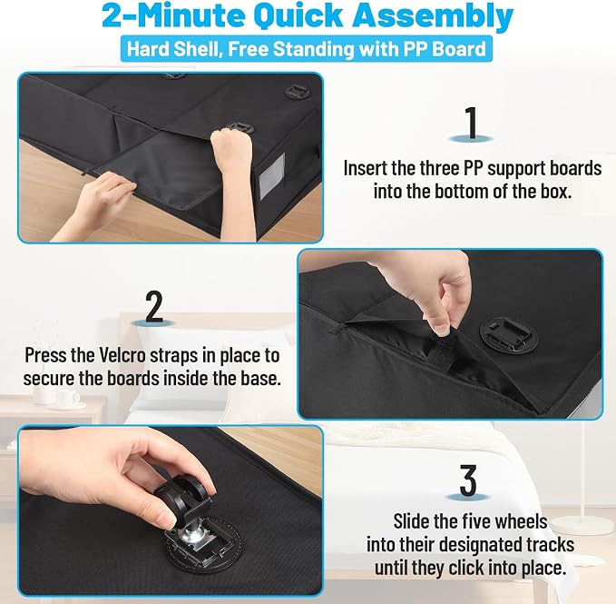 Under Bed Storage with Wheels, Quick Assembly Underbed Shoe Storage Containers