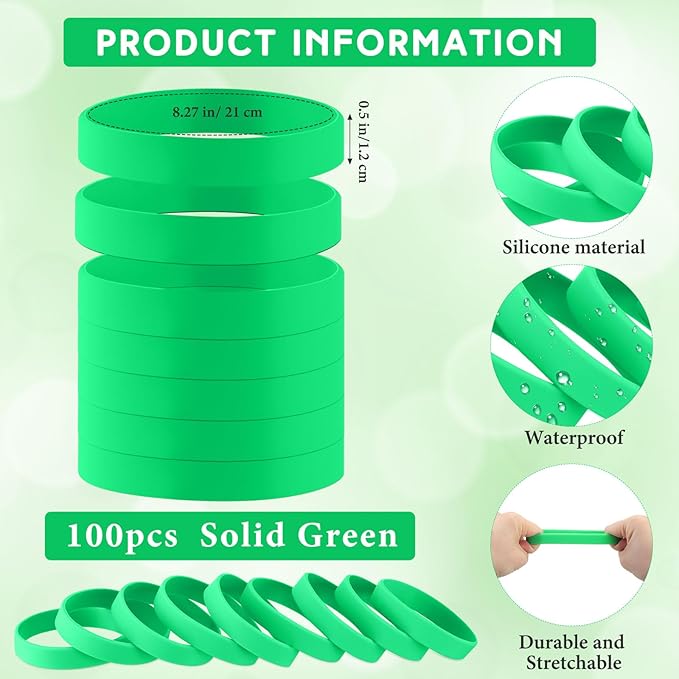 Liliful 100 Pcs Silicone Rubber Wristbands Rubber Wristband Bracelet Bands for Silicone Wristbands for Women Men(Green)