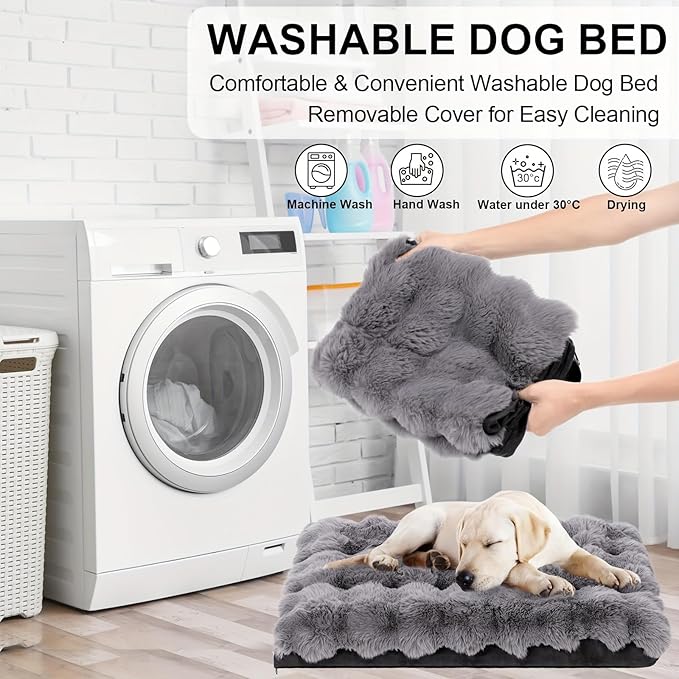 Dog Beds for Extra Large Dogs, Soft Plush Faux Fur Fluffy Dog Mat with Removable Washable Cover & Anti-Slip Bottom, Machine Washable (X-Large)