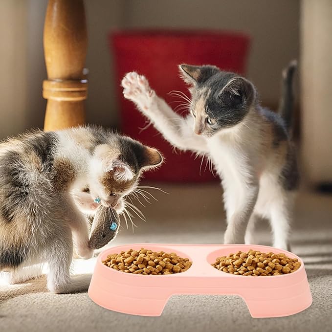 Balacoo 8 Pcs Cat Food Feeder, Plastic Double Bowl Cat Feeder, Candy Color Pet Food Bowl, Multi- Household Food Dispenser, Non-Slip, Pet Supplies Accessories