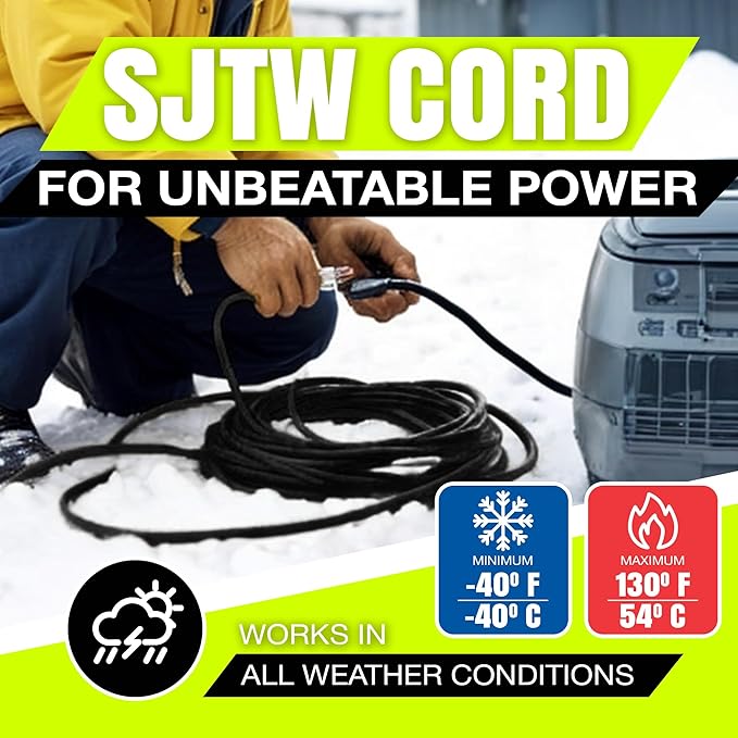 50ft Outdoor/Indoor Extension Cord 16/3 Gauge Heavy Duty 3 Prong SJTW, Waterproof, ETL Listed, Flexible Cold-Resistant Long Power Cord,13A 125V 1625W, Black by LifeSupplyUSA